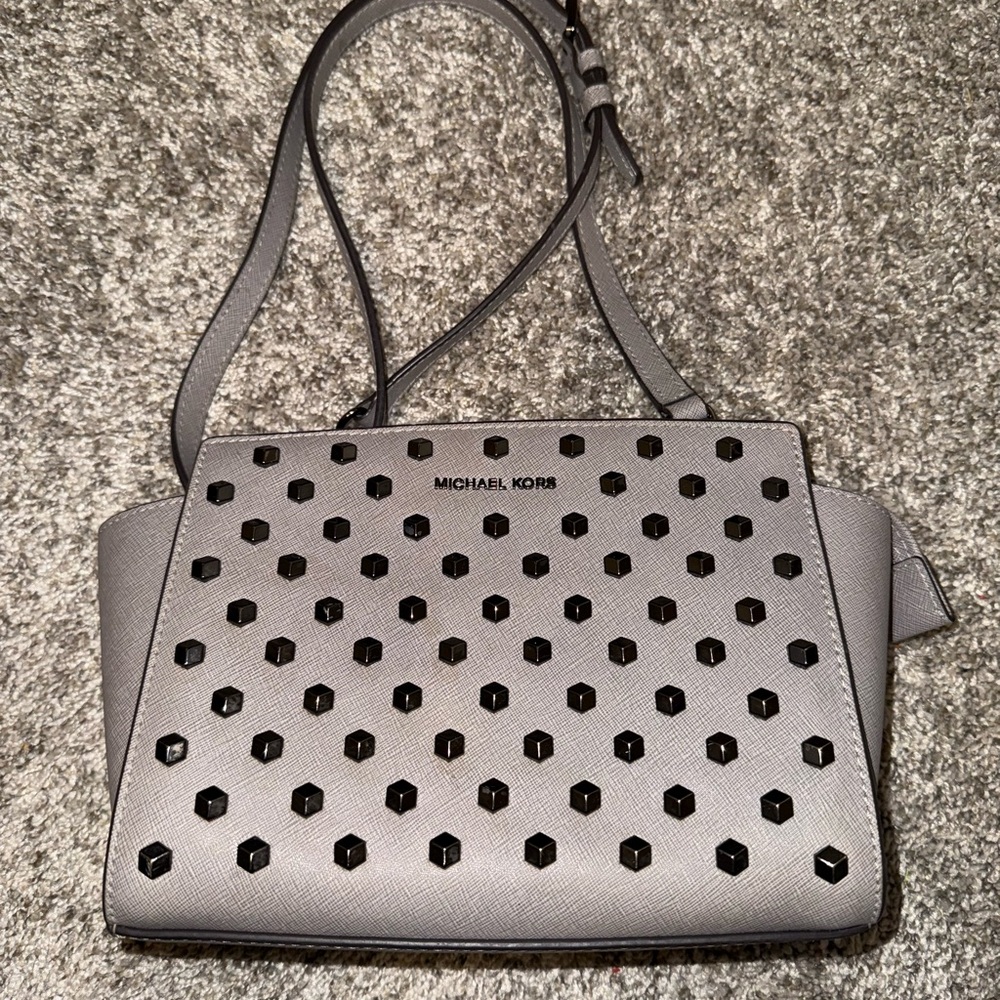 Michael Kors Black and Gray Studded Shoulder Bag